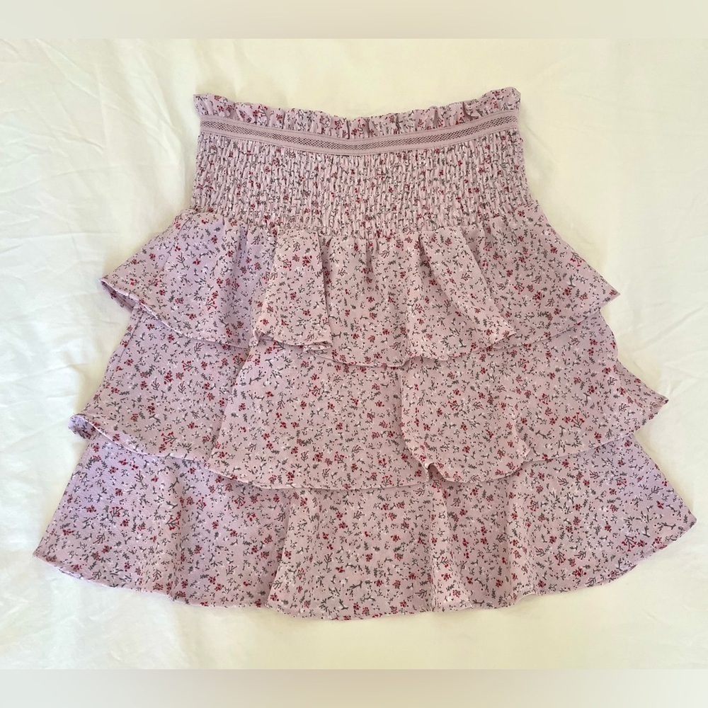 H&M Women’s Crêped Tiered Floral Skirt Light Purple Small - Picture 2 of 5